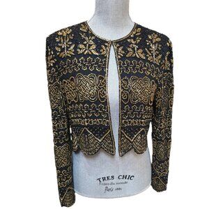 Adrianna Papell Evening Vintage Beaded Bolero Long Sleeve Jacket Small